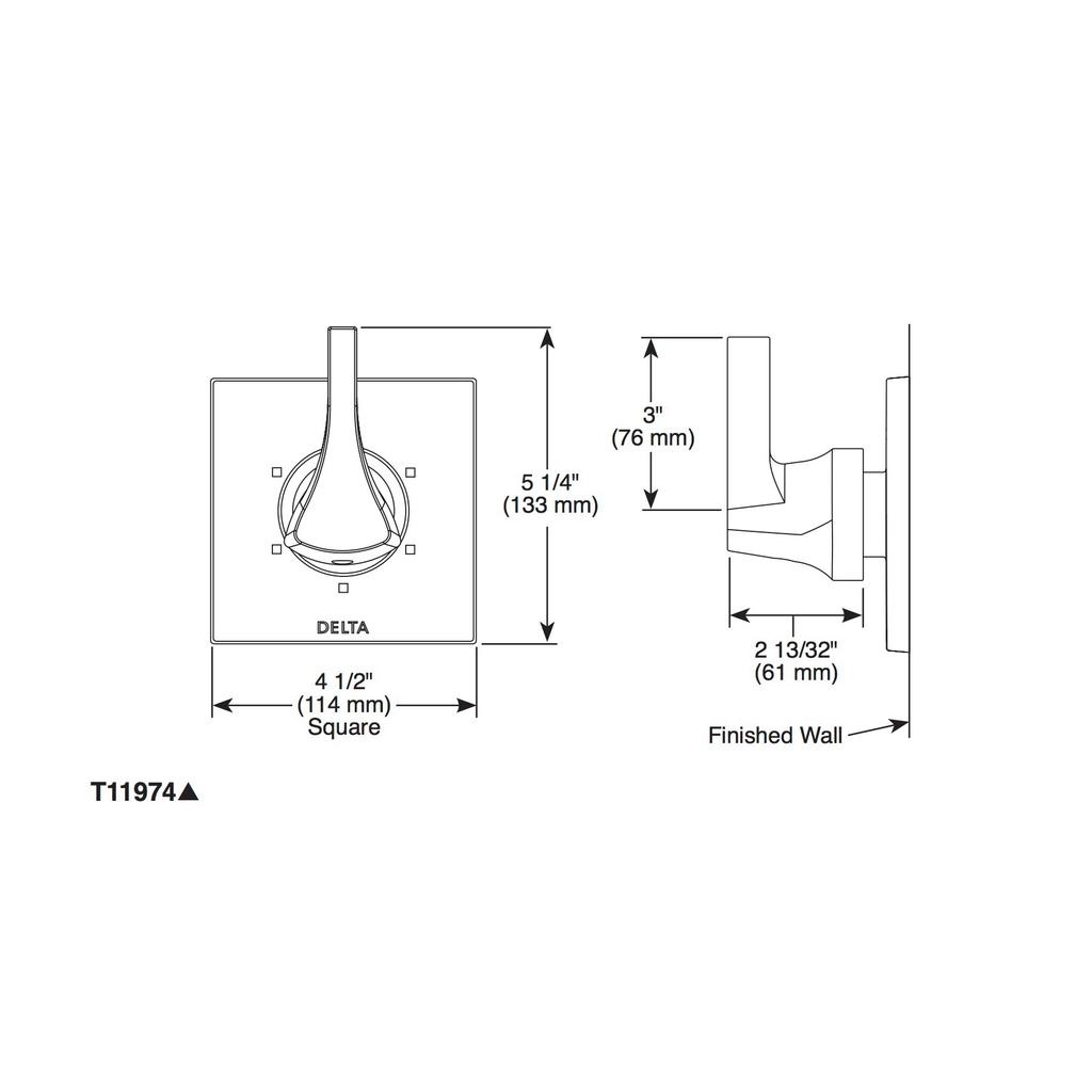 Delta T11974 Zura 6 Setting 3 Port Diverter Trim Matte Black 2