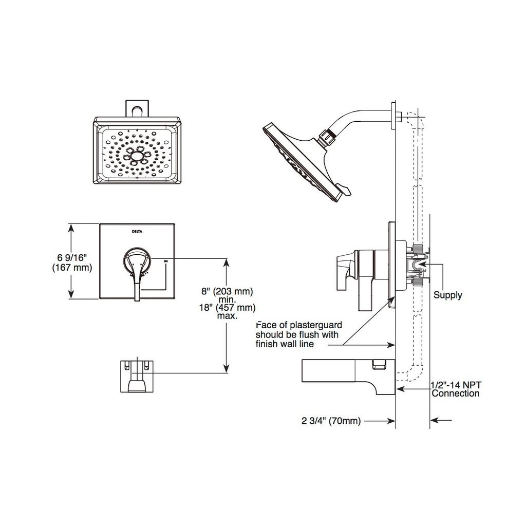 Delta T17274 Zura 17 Series Multi Choice H2Okinetic Shower Only Trim Chrome 2