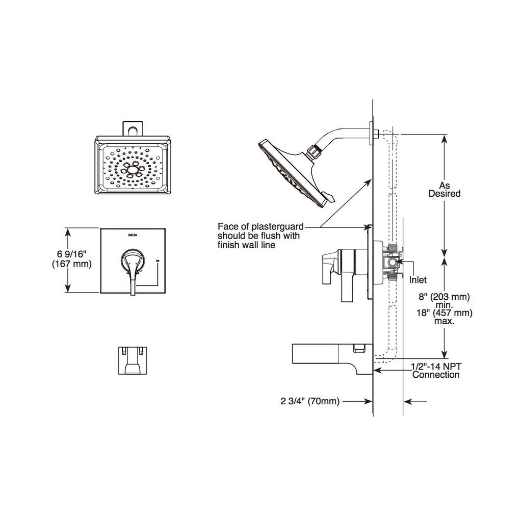 Delta T17T274 Zura Tempassure R 17T Series Shower Trim Matte Black 2