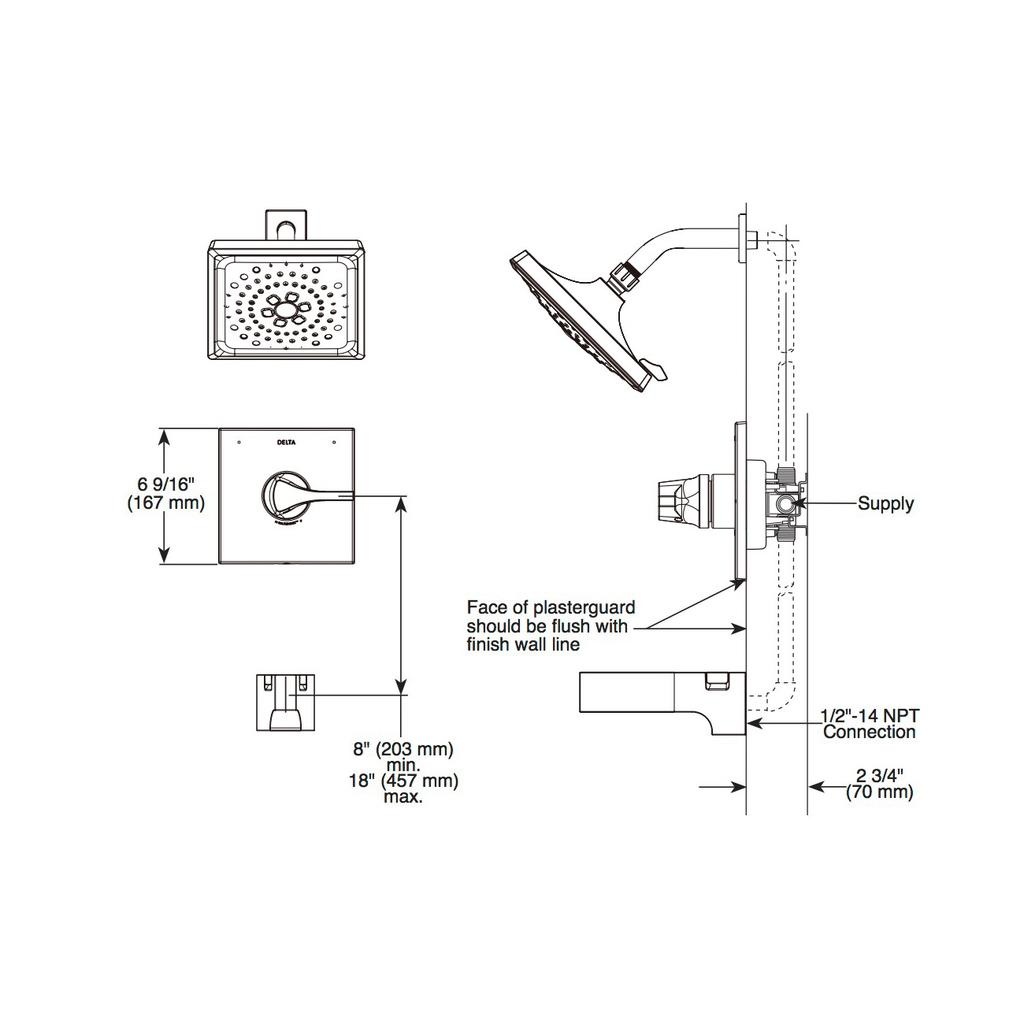 Delta T14074 Zura Monitor 14 Series Valve Only Trim Matte Black 2