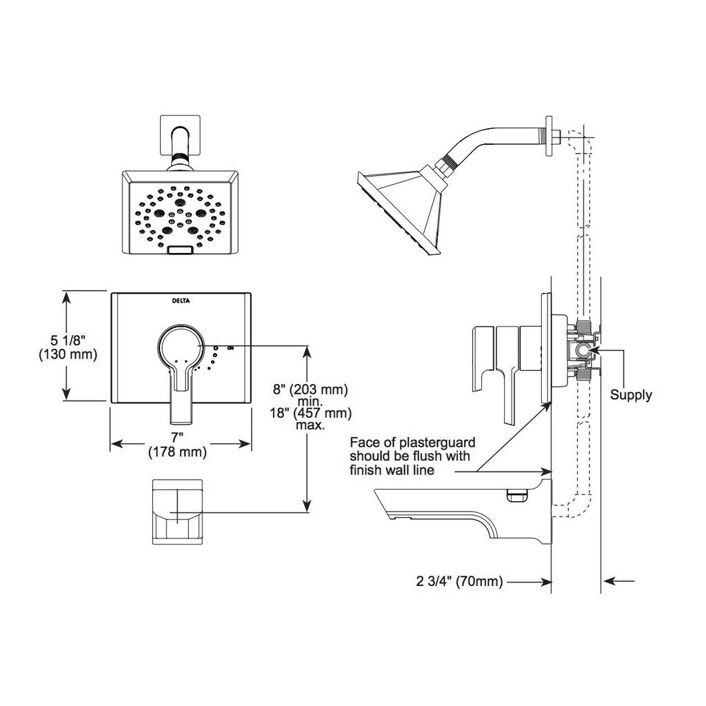 Delta T17499 Pivotal Monitor 17 Series H2Okinetic Tub and Shower Trim Matte Black 2