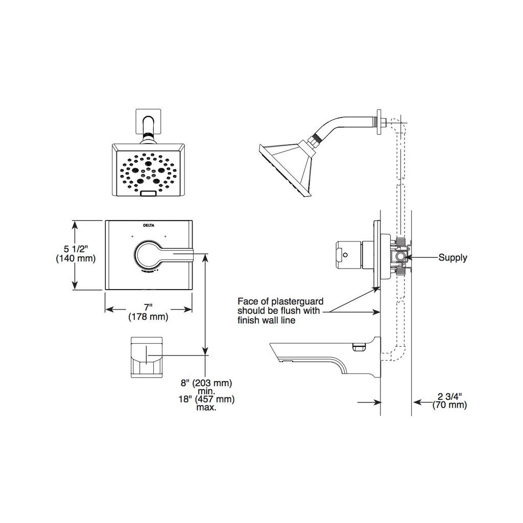 Delta T14499 Pivotal Monitor 14 Series H2Okinetic Tub And Shower Trim Matte Black 2