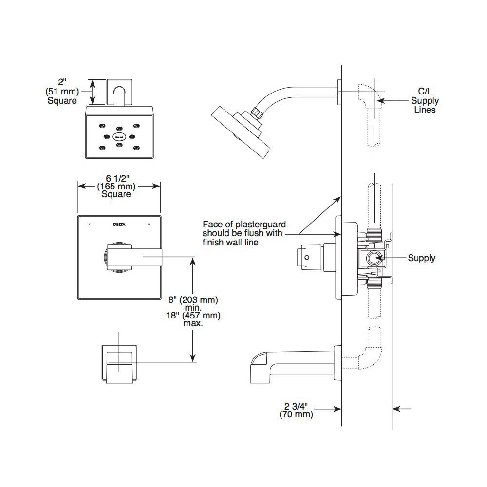 Delta T14267-LHD Ara Monitor 14 Series H2Okinetic Shower Trim Less Head Matte Black 2