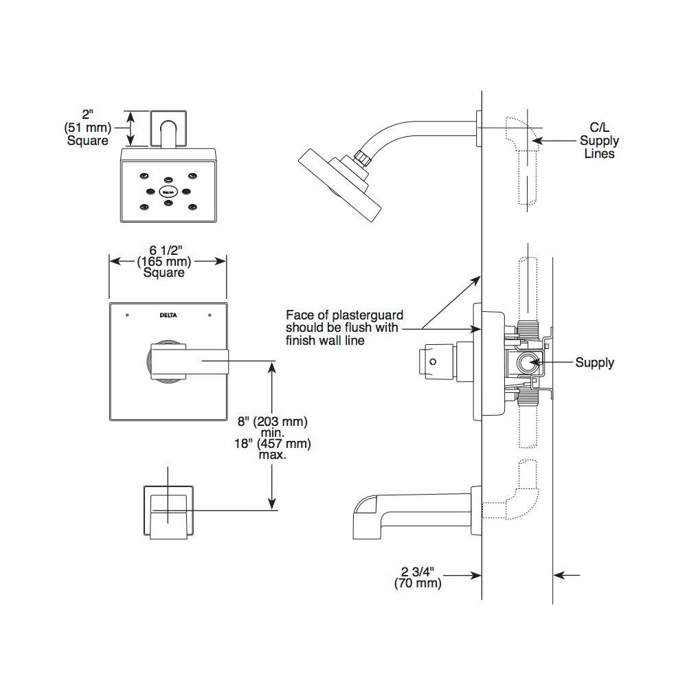 Delta T14467 Ara 14 Series Mc Tub Shower Trim Less Head Stainless 2