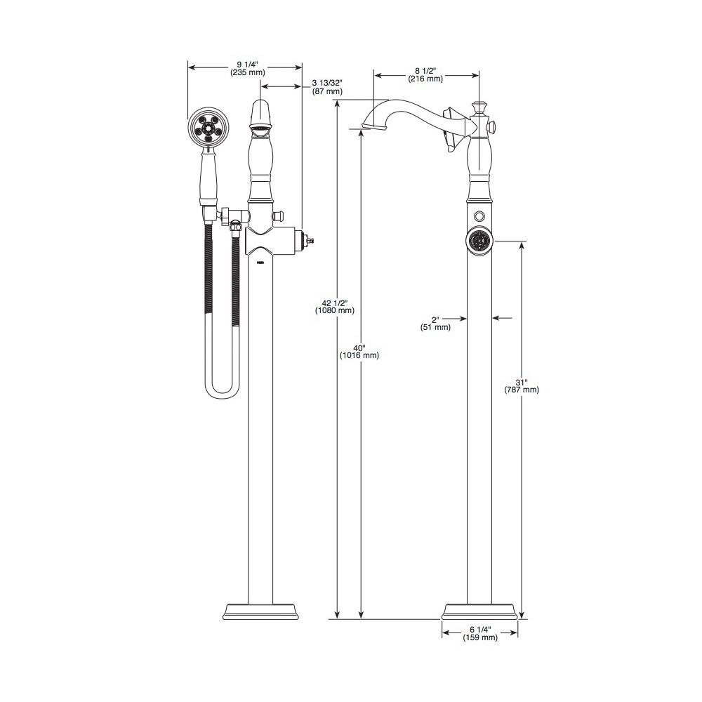 Delta T4797 Cassidy Traditional Floor Mount Tub Filler Trim Less Handle Stainless 2