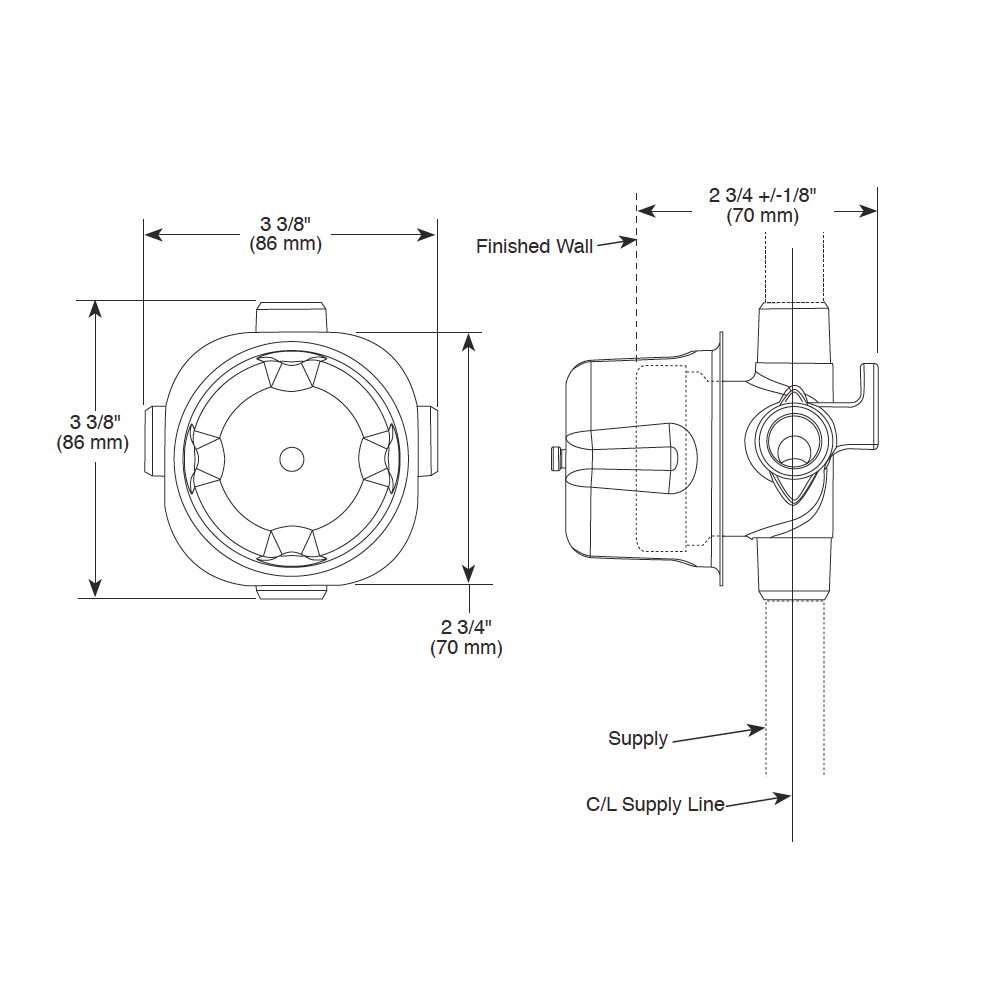 Delta R11000 3/6 Setting Diverter Rough-In 2