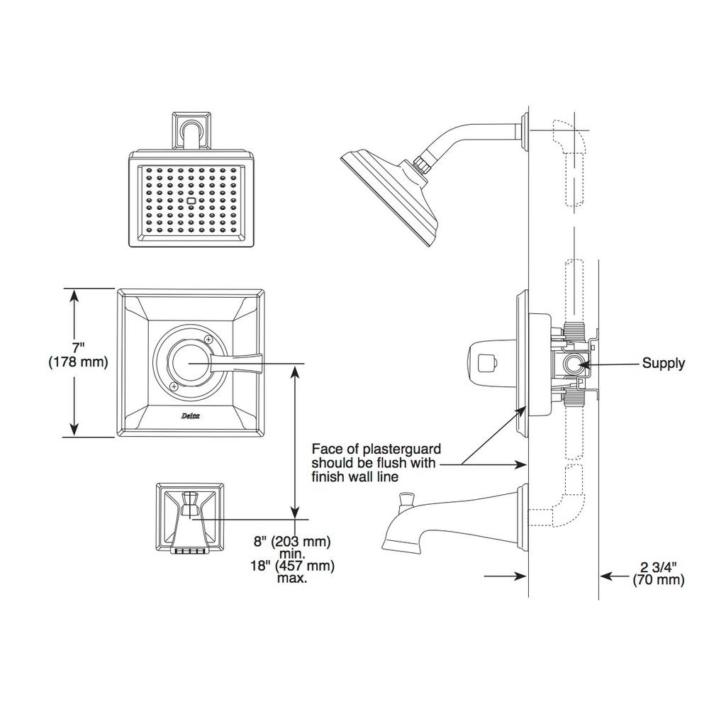 Delta T14451 Dryden Monitor 14 Series Tub And Shower Trim Less Head Chrome 2