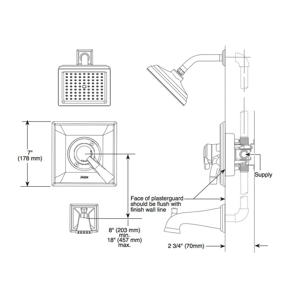 Delta T17451 Dryden Monitor 17 Series Tub And Shower Trim Polished Nickel 2