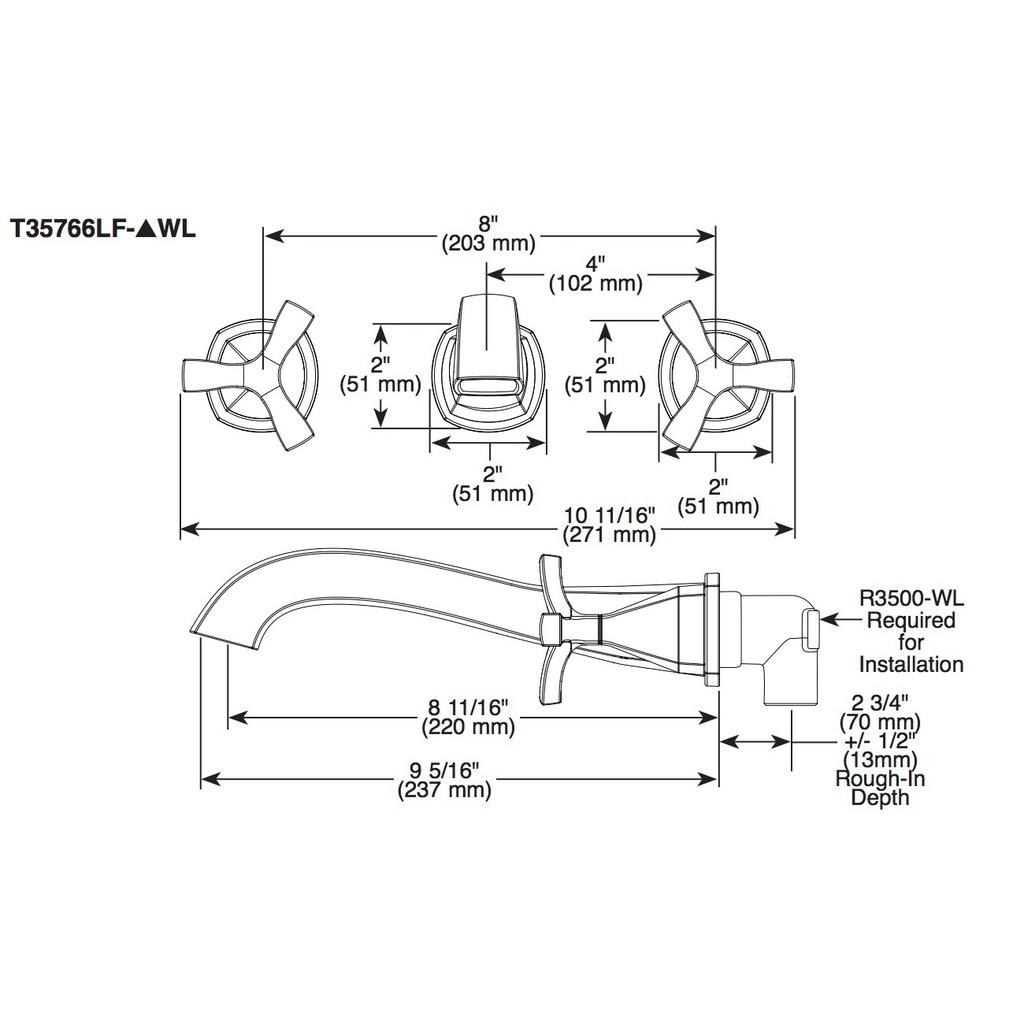 Delta T35766LF Stryke Wall Mounted Lavatory Trim Stainless 2