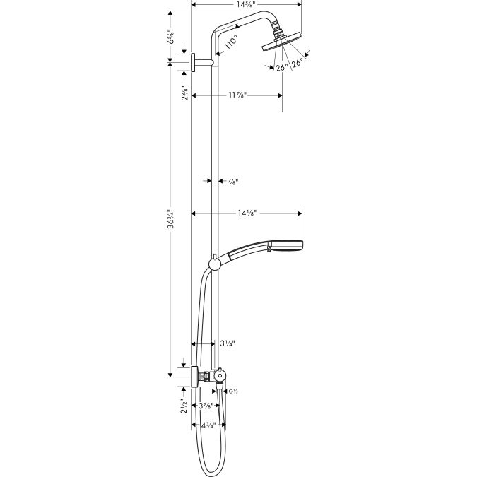 Hansgrohe 27169821 Croma 4 Spray Hand Shower &amp; Showerhead Kit Brushed Nickel 2