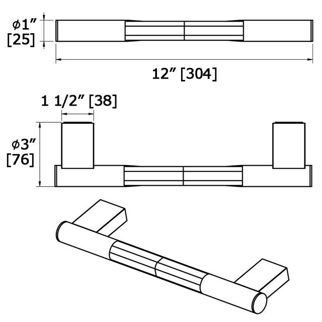 Laloo 2602PN Straight Grab Bar Polished Nickel 3