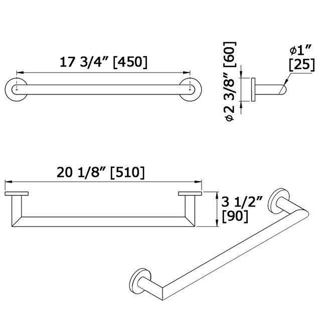 Laloo 3218PN Straight Grab Bar Polished Nickel 2