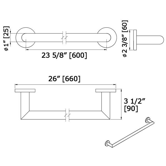 Laloo 3224BG Straight Grab Bar Brushed Gold 3