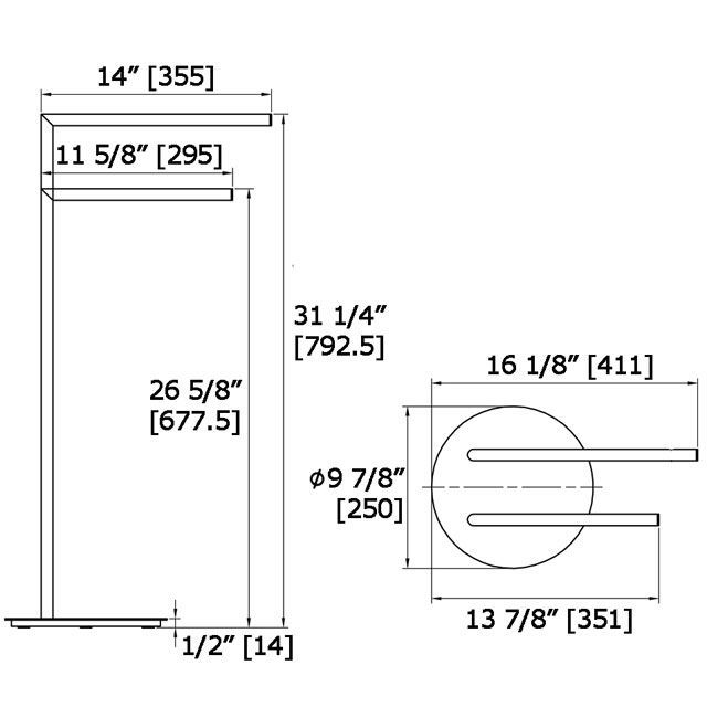 Laloo 9003BN Floor Stand Double Towel Bar Brushed Nickel 3