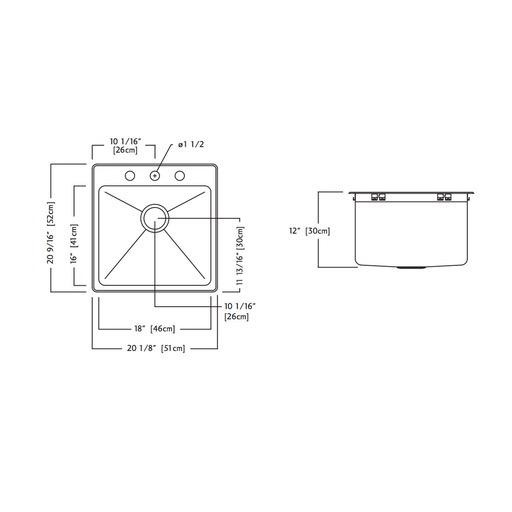 Kindred QSLF2020/12 20 x 20 Single Bowl Dual Mount Sink 3 Holes 2