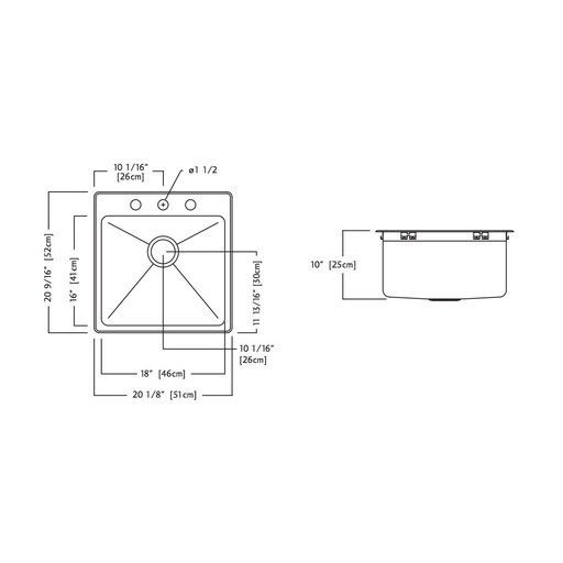 Kindred QSLF2020/10 20 x 20 Single Bowl Dual Mount Sink 1 Hole 2