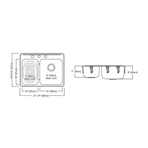 Kindred QCLA2027R/8 27 x 20 Double Bowl Kitchen Sink 1 Hole 2