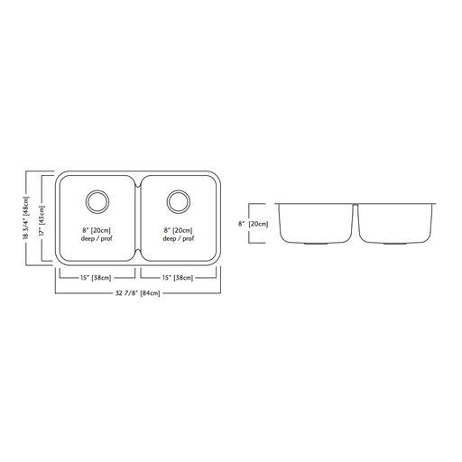 Kindred QDUA1933/8 33 x 19 Double Bowl Undermount Sink 2