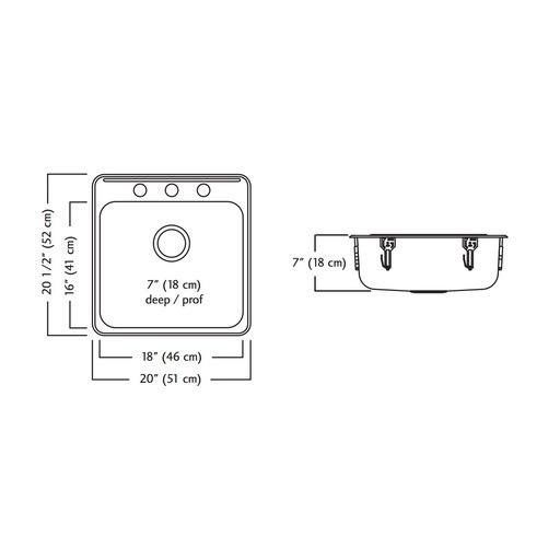 Kindred QSL2020/7 20 x 20 Stainless Steel Drop In Sink 3 Holes 2