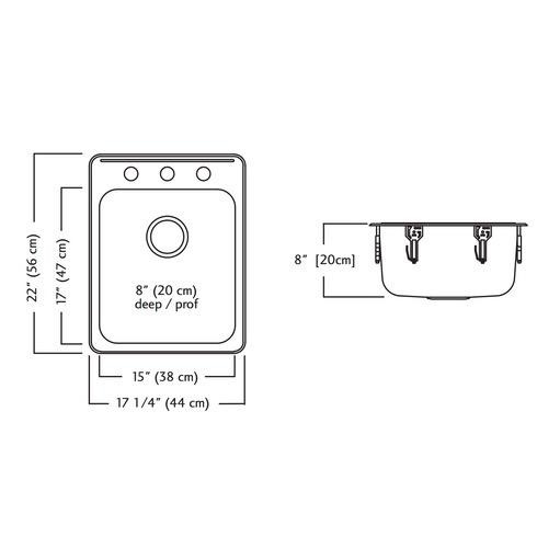 Kindred QSLA2217/8 22 x 17 Single Bowl Drop In Sink 3 Holes 2