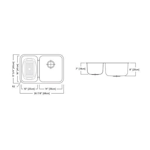 Kindred QCUA1827L/8 27 x 18 Double Bowl Kitchen Sink 2