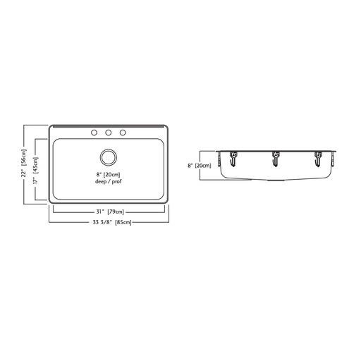 Kindred QSLA2233/8 22 x 33 Single Bowl Drop In Sink 1 Hole 2