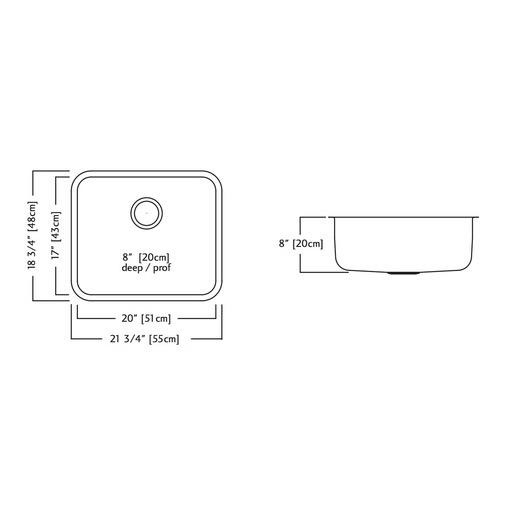 Kindred QSUA1922/8 22 x 19 Single Bowl Undermount Sink 2