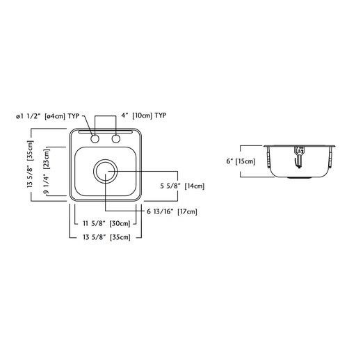 Kindred QSL1313-6-2 Single Bowl 20 Gauge 2 Faucet Holes 2