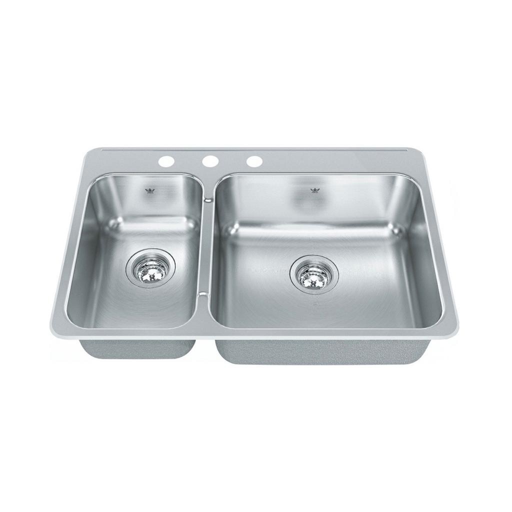 Kindred QCLA2031L-8-3 Double Bowl Combination 20 Gauge 3 Faucet Holes 1