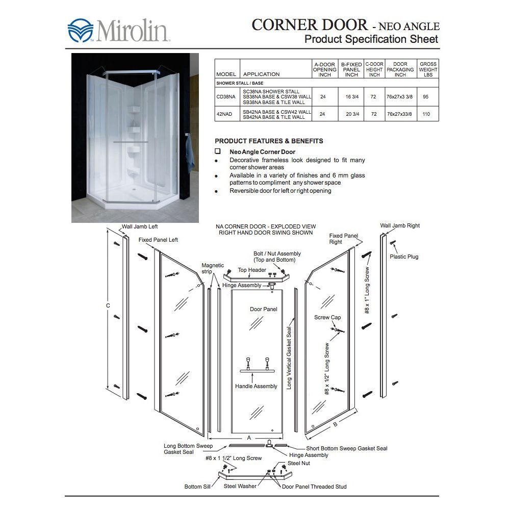 Mirolin CD38RFRS Round Front Door Raindrop Silver 3