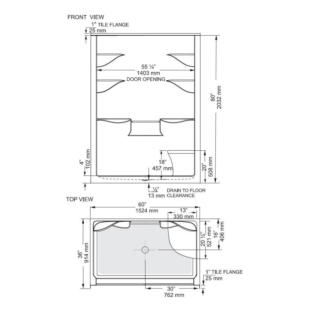 Mirolin MEL5 Melrose 5 One Piece Centre Drain Stall Without Seat 2