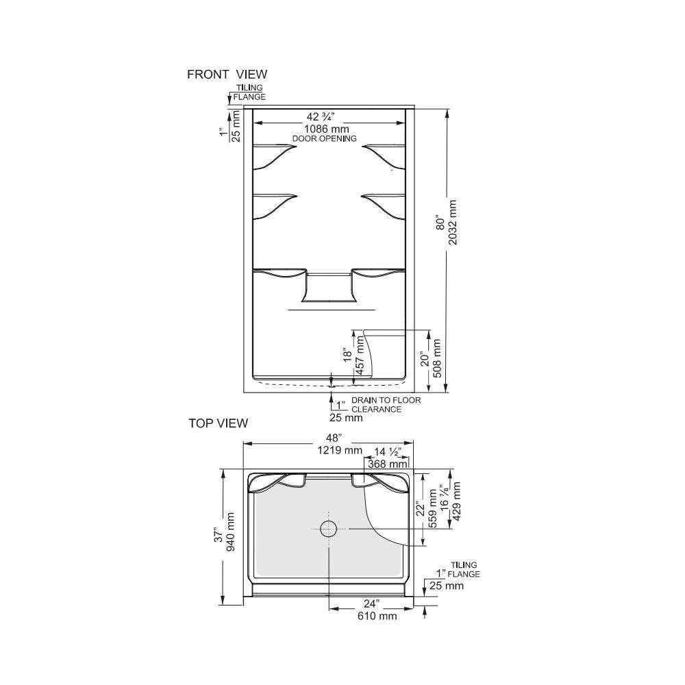 Mirolin MEL4 Melrose 4 One Piece Shower Stall Without Seat 2