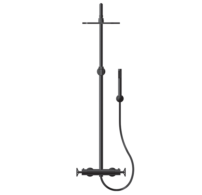 Cabano CA61442275 Blacksmith Thermostatic Shower Column With Rain Head And Hand Spray PVD Matt Black