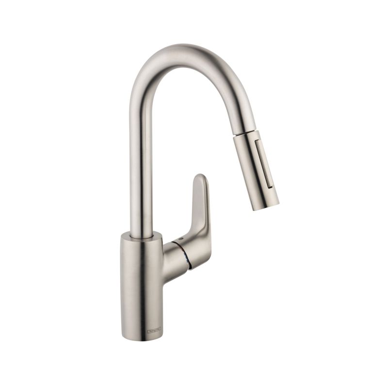 Hansgrohe 04506801 Focus HighArc Pull Down Prep Kitchen Faucet Steel Optik